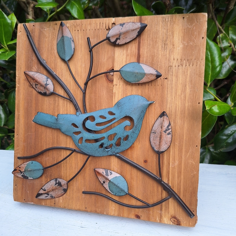Bird Wall Hanging Decor Art Metal Wood Pictures Unique Wire Textured 3d Designs - Picture 12 of 17